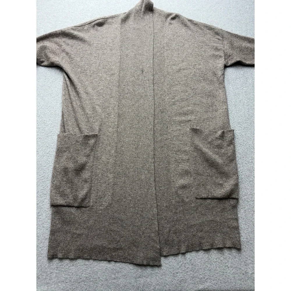 Michael Kors Sweater Cardigan Womens S Brown 100% Cashmere Open Pockets Longline